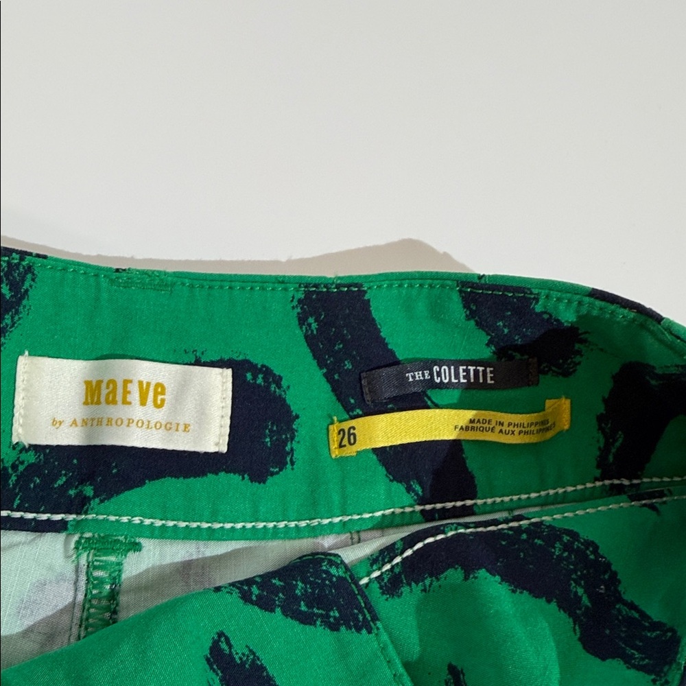 Anthropologie Maeve Colette Pants Size 26 Green And Navy Print EUC - Picture 7 of 12